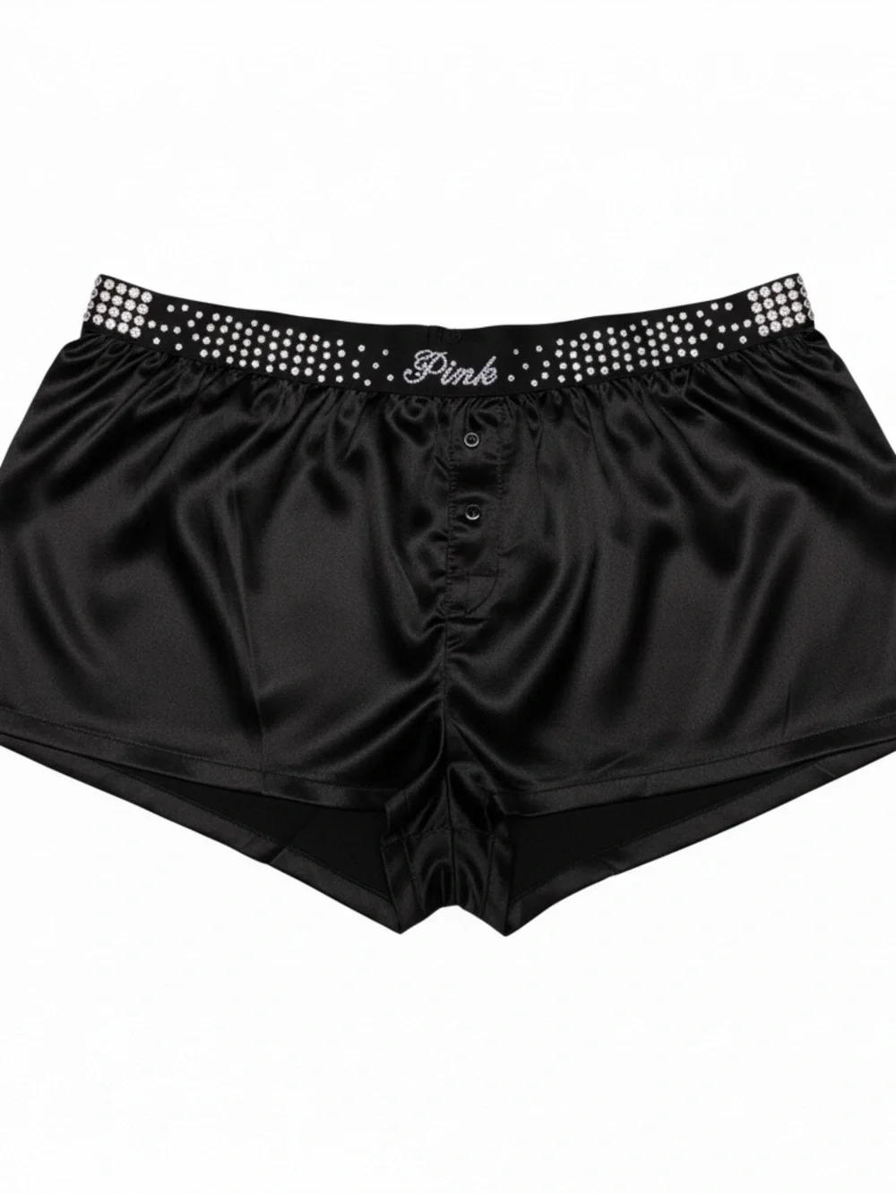 PINK Victoria's Secret Satin Boxer Short Set of 3 in Black, Light Blue & Cream